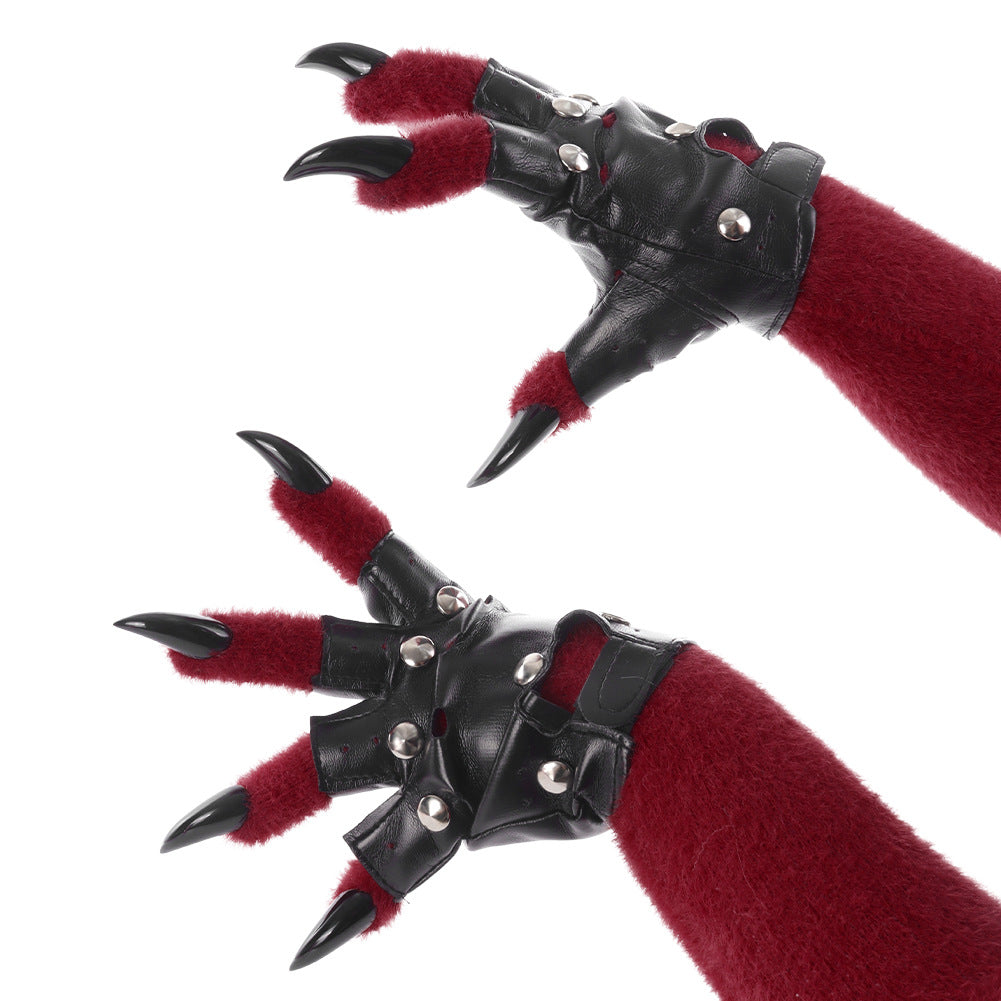 Original Furry Animal Paw Gloves, Punk Leather Gloves, Cosplay Handmade Accessories &Props