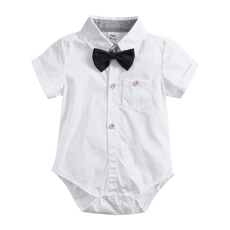Short sleeved shirt suspender pants gentlemen's three piece set