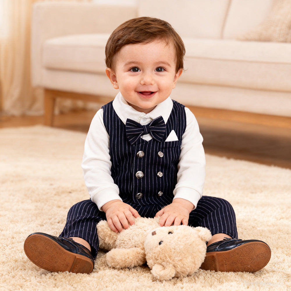 Boy and baby vest long sleeved shirt British long pants three piece set