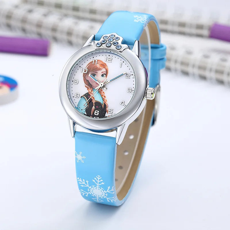 New Elsa Girls Watch for Kids Princess Leather Strap Cute Children's Watches Cartoon Quartz Wristwatches for Ladies Frozen Clock