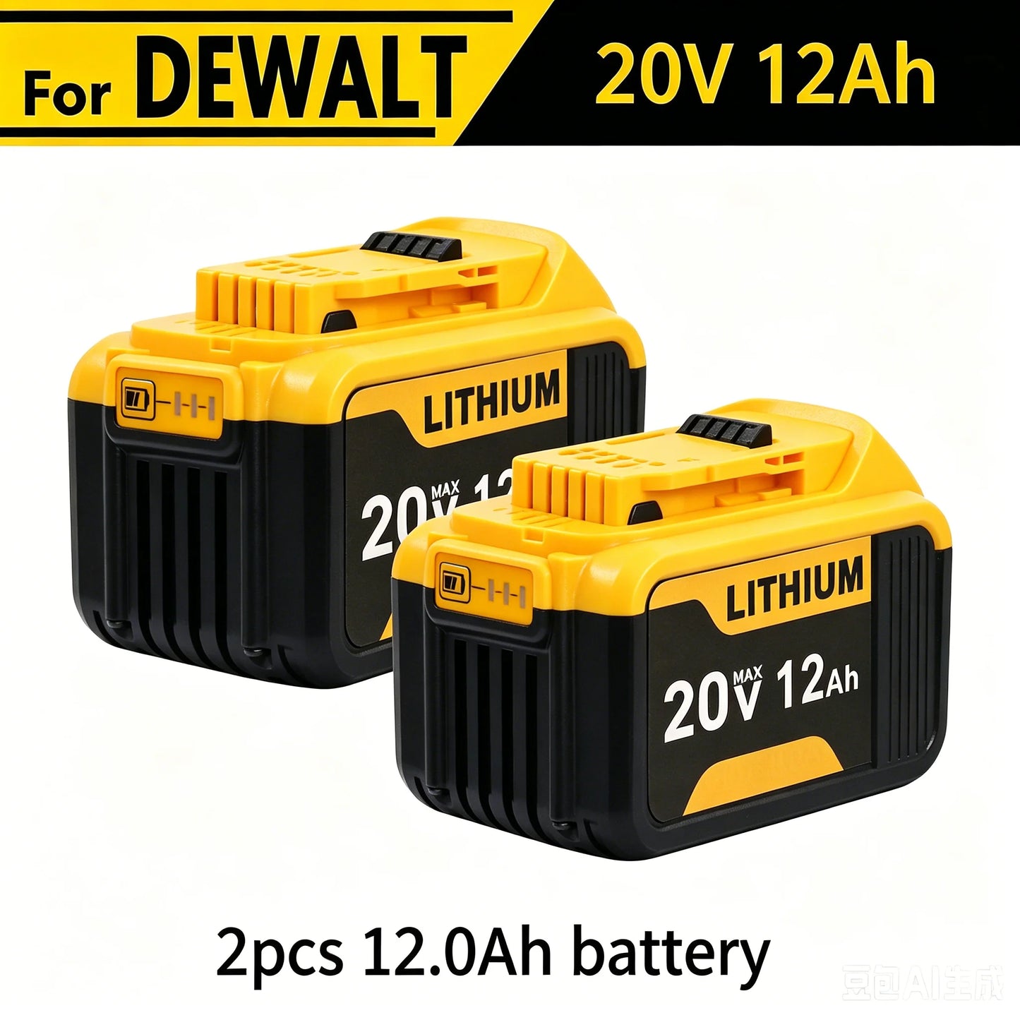 20V 12.0Ah Battery Replacement for Dewalt 20V MAX Lithium ion DCB200 DCB204 DCB205 DCB206 DCB612 Cordless Power Tool - 1/2/4 Pack Options