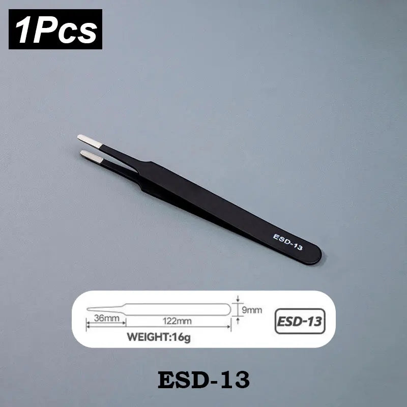 ESD Stainless Steel Tweezers 6Pcs Set Precision Maintenance Industrial Repair Curved Tool Home Working Model Making Hand Tool