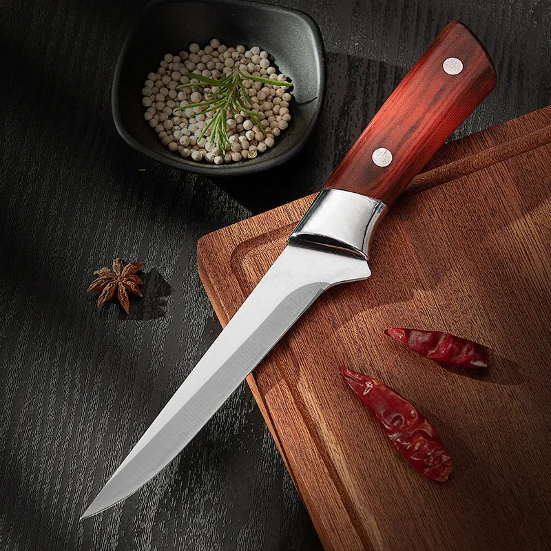 Stainless Steel Kitchen Meat Cleaver Boning Knife Fruit Paring Knife Plastic Handle Pork Beef Sheep Fish Cutter Knife with Cover