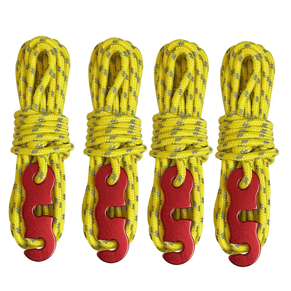 4 Outdoor Tent Ropes, Reflective Ropes Canopy Ropes Reinforced Windproof Ropes with Buckles To Ensure Safety Camping Accessories
