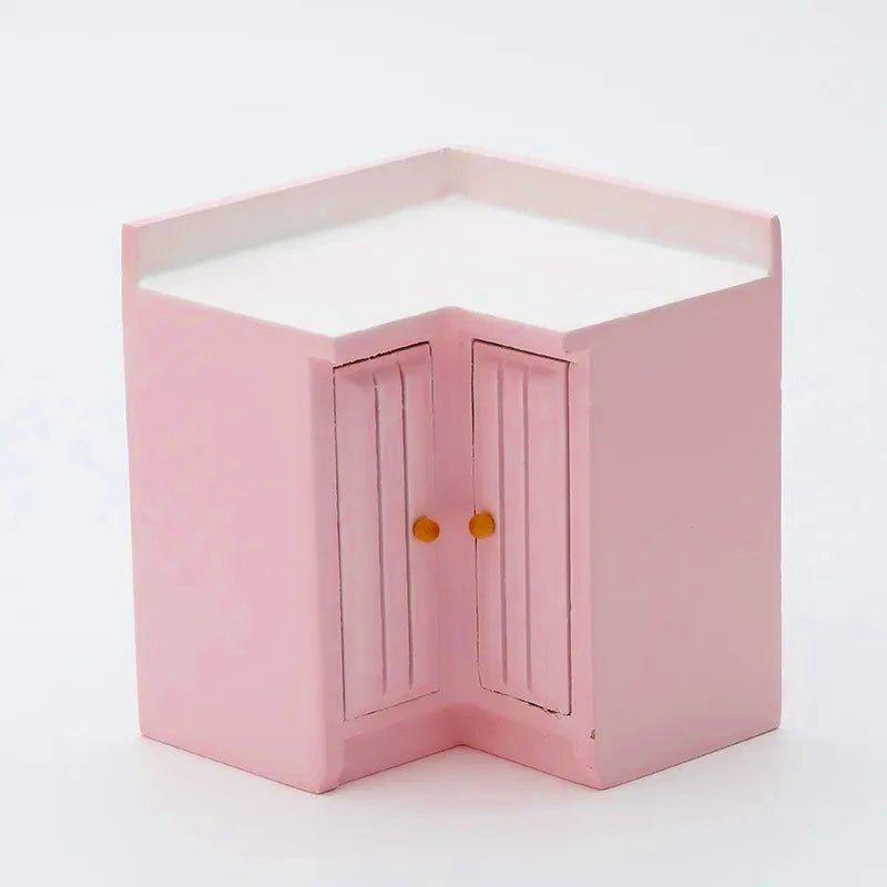 Exquisite 1:12 Miniature Dollhouse Kitchen Cabinet and Sink Set Cooking Table and Miniature Food Models Birch