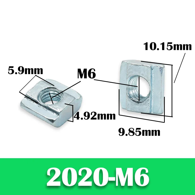 200p/set 2020 M3 M4 M5 T Slide Nut Galvanized T-Slot Sliding Nut in Connection 20 Series Aluminum Extrusion Profile Square Nut