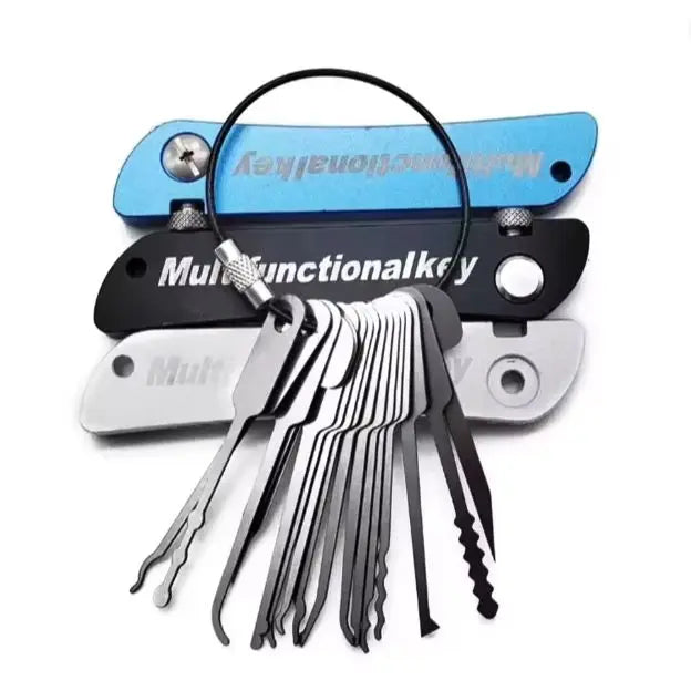 1 set of 22pcs multifunctional lock metal lever pry bar tool knife, outdoor portable metal tool, with keychain