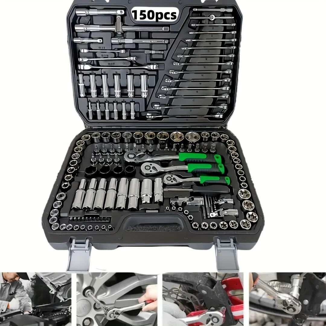 150/46pcs Auto Mechanical Repair Tool Set, Multifunctional with Socket, Wrench And Ratchet Set, Auto Repair, Mechanical Toolkit