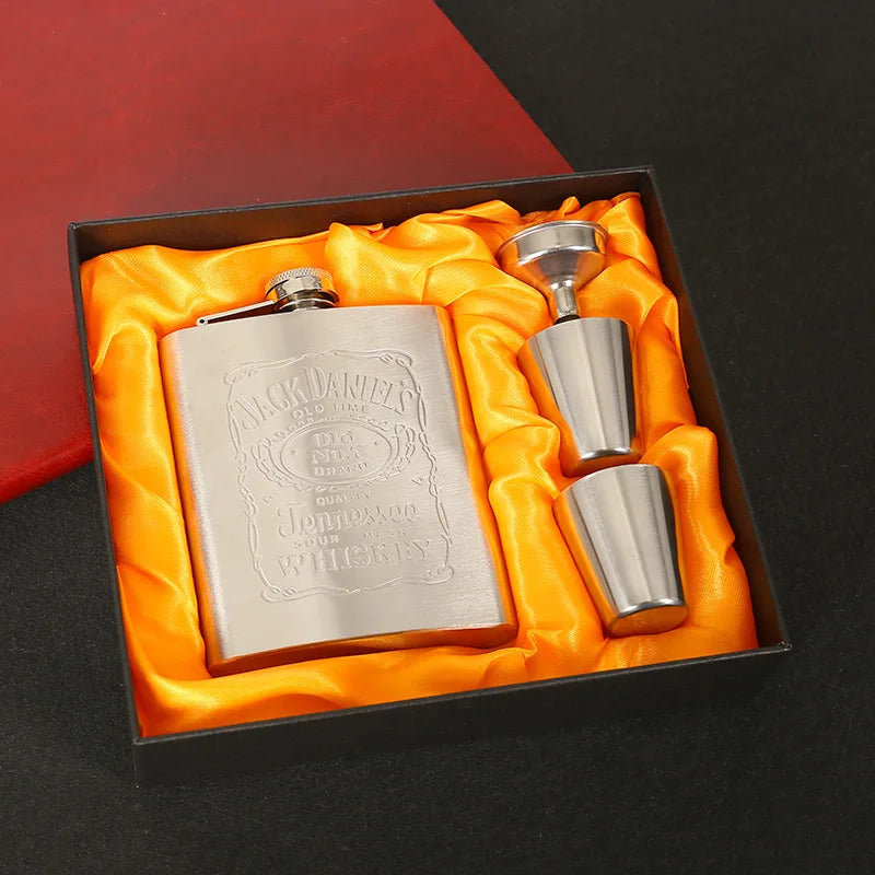 JUSTINLAU 7/8oz Portable Pocket Hip Flask Stainless Steel Whisky Flask Drink Alcohol Container Gift Box Vodka Drinking Bottles