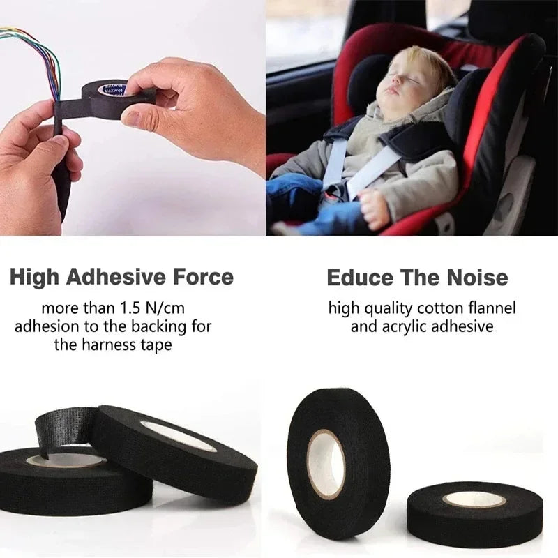 15 Meter Heat-resistant Flame Retardant Tape Adhesive Cloth Tape For Car Cable Harness Wiring Loom Protection Width 9/15/19/25MM