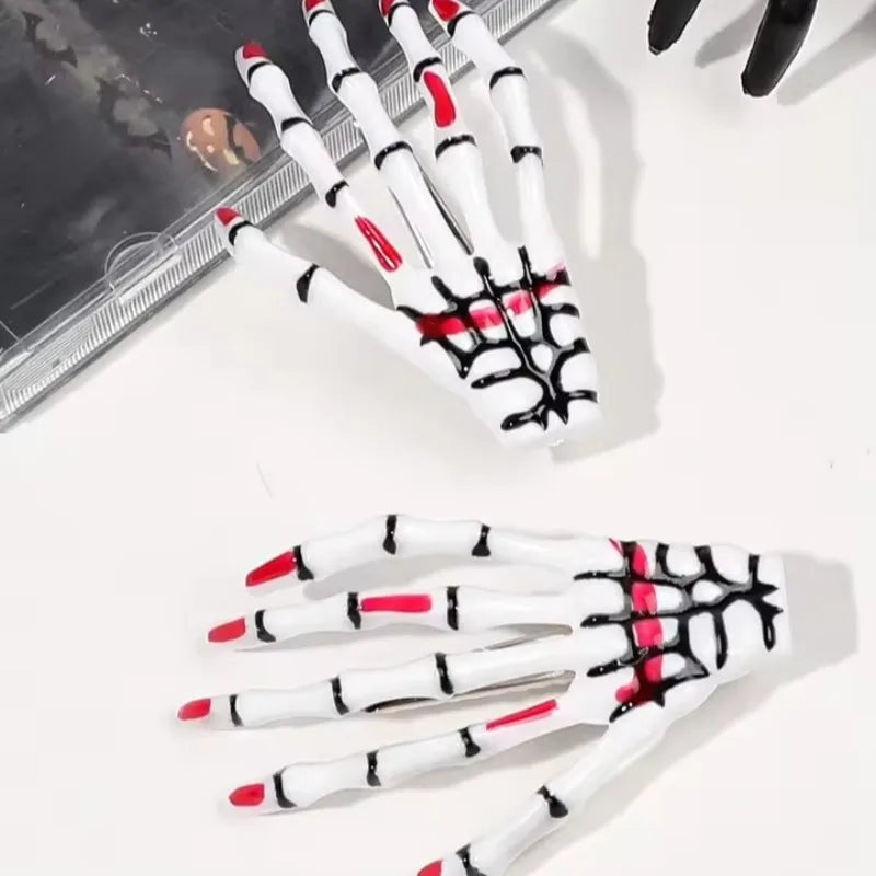 Halloween Skeleton Hands Hair Clips 2Pcs Gothic Punk Rock Accessories for Women Devil Party Hair Pin Girl Hair Accessoires