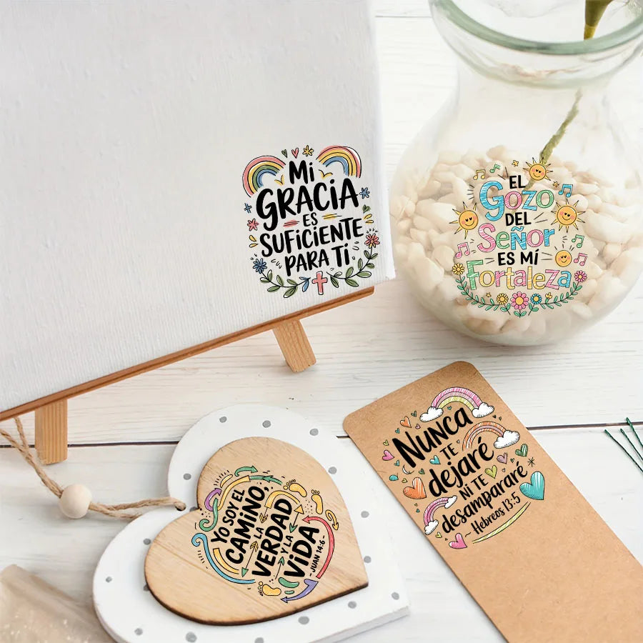 12pcs Spanish Bible Verse Christian DIY UV DTF Rub On Transfer Stickers Crafts Glass Mug Cup Wraps Junk Journal Scrapbooking