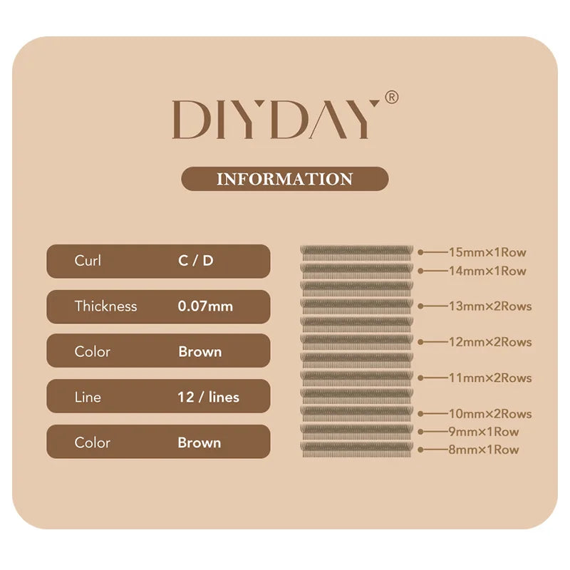 DIYDAY Brown 3D 4D 5D W-Shaped Eyelashes Easy Apply Premade Fan Lashes Natural Soft W Style False Mink Eyelash Extension