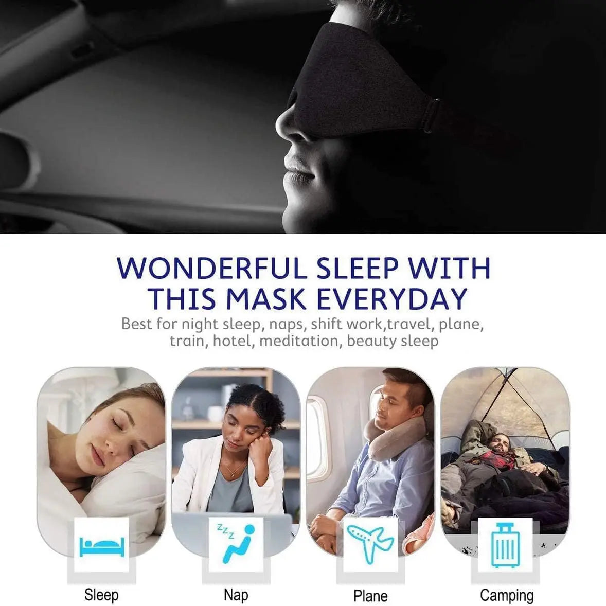 Sleep Mask for Side Sleeper, Eye Mask for Sleeping , No Eye Pressure 100% Light Blocking Sleeping Mask with Adjustable Strap