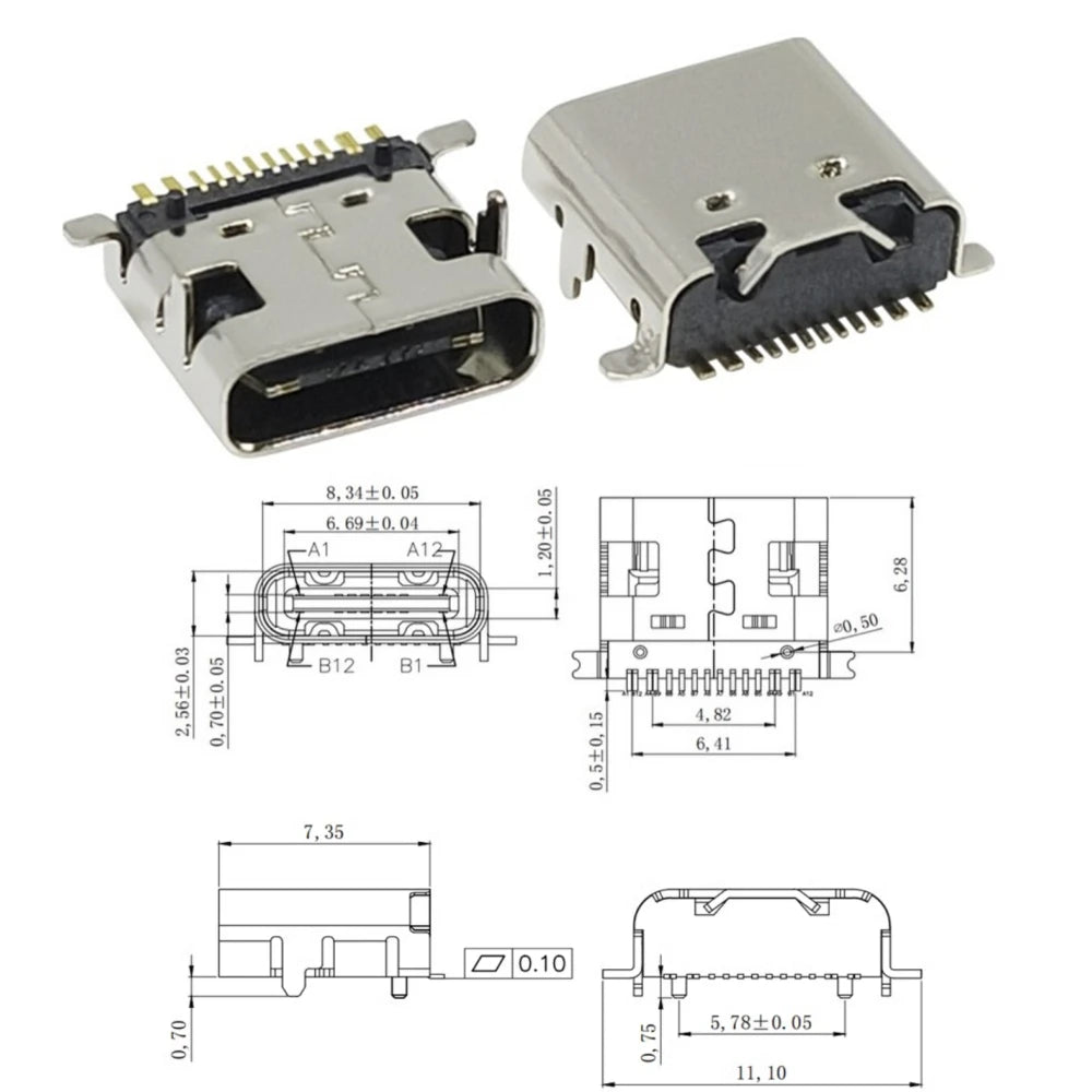 100Pcs/box 10Models USB Type C Female Socket 6/16 Pin Connector Soldering SMD SMT PCB DIY Repair USB Type-C Adapter