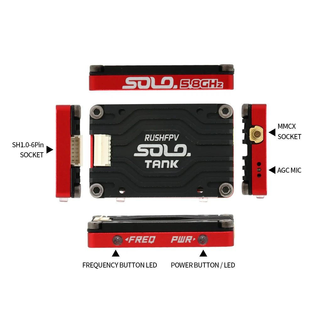 RUSH Solo Tank 5.8G VTX Video Transmitter CNC Shell 1.6W High Power Built-in Microphone Heat Dissipation Structure For RC FPV