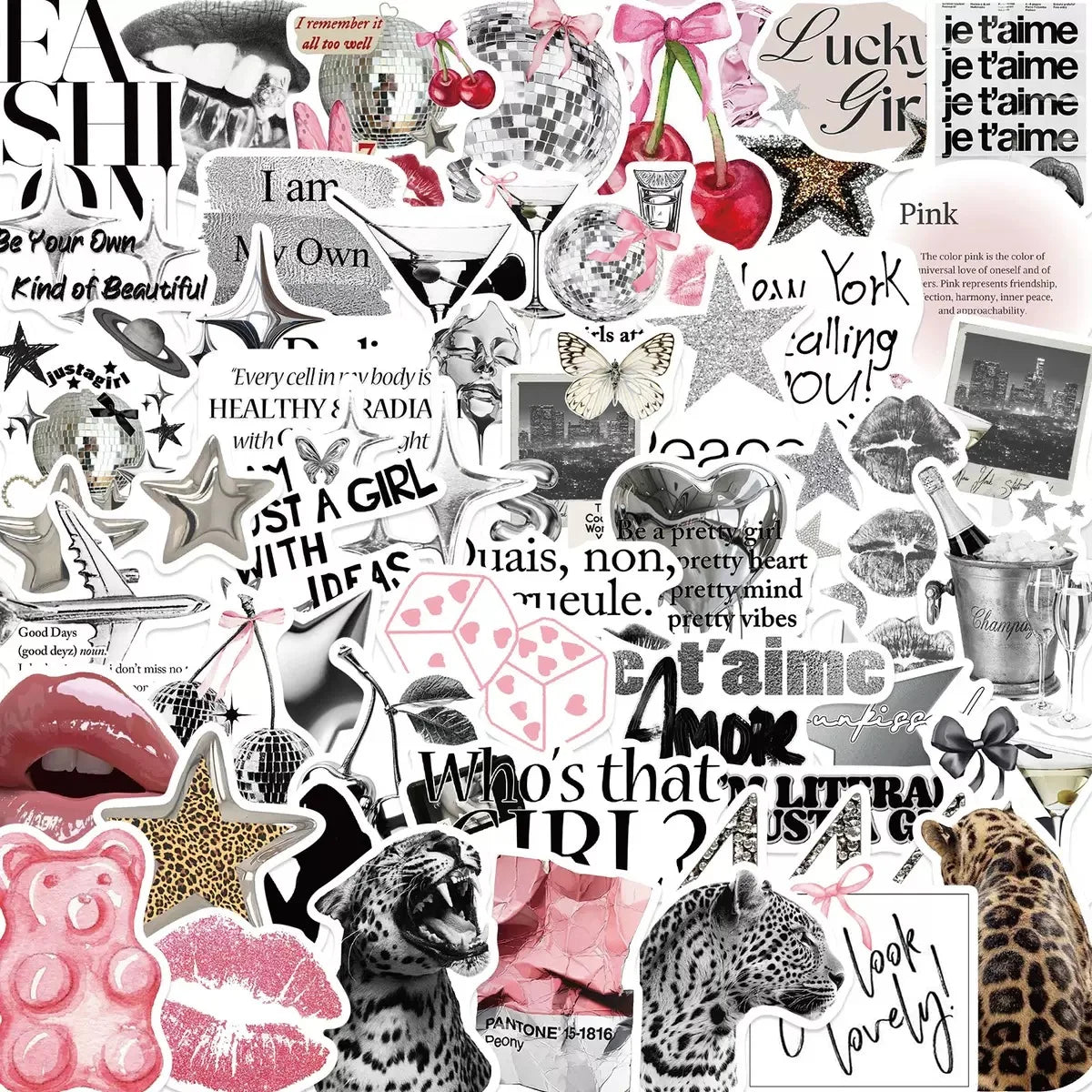 50/100pcs Cute Y2K Golden Silver Lucky Girl Stickers Decals For Phone Laptop Notebook Suitcase Skateboard DIY Aesthetic Sticker