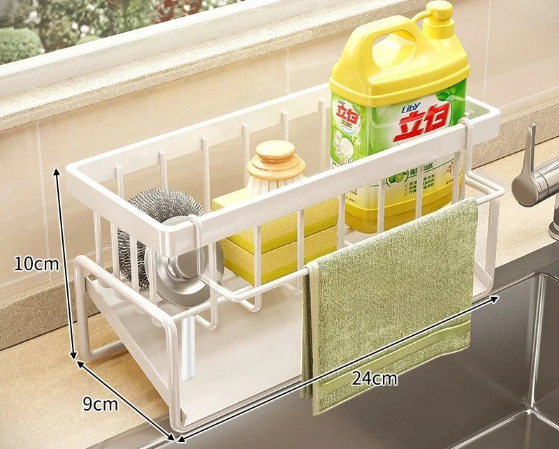 1Pc Kitchen Storage Rack, Dishcloth Holder, Draining Rack, Faucet Sink Sponge and Steel Wool Organizer