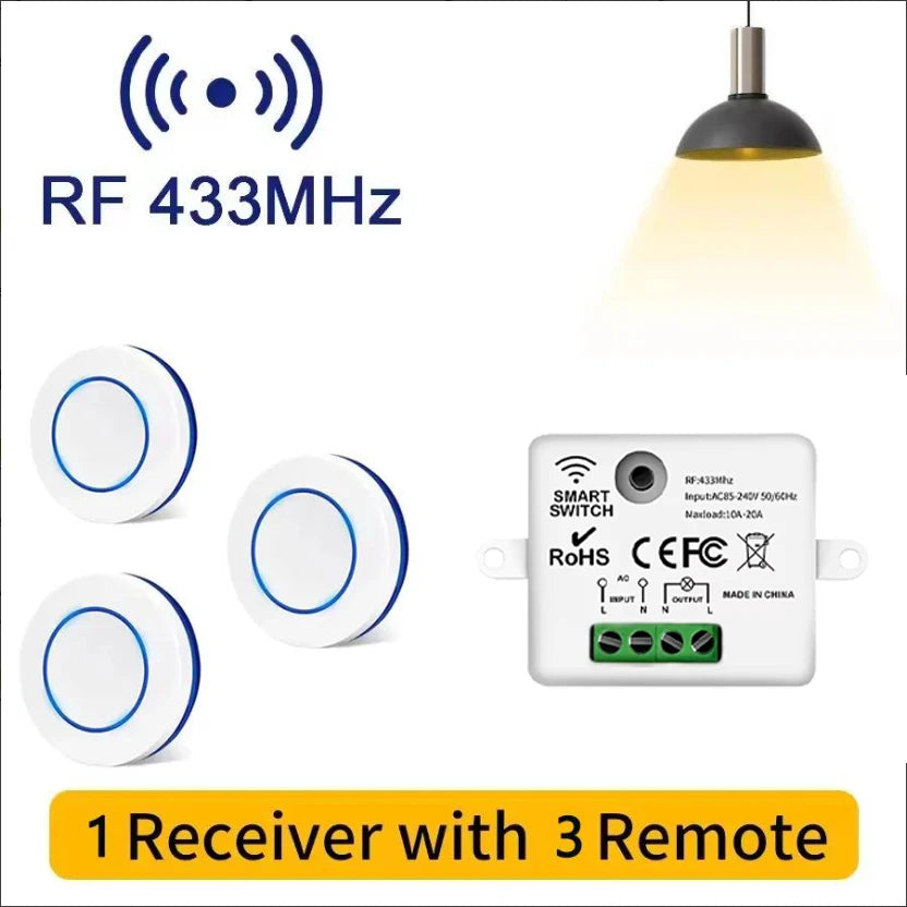 RF 433MHz Wireless 10A Relay Receiver Remote Control Light Switch 220V 110V Mini Round Button Wall Panel Switch For LED Lamp