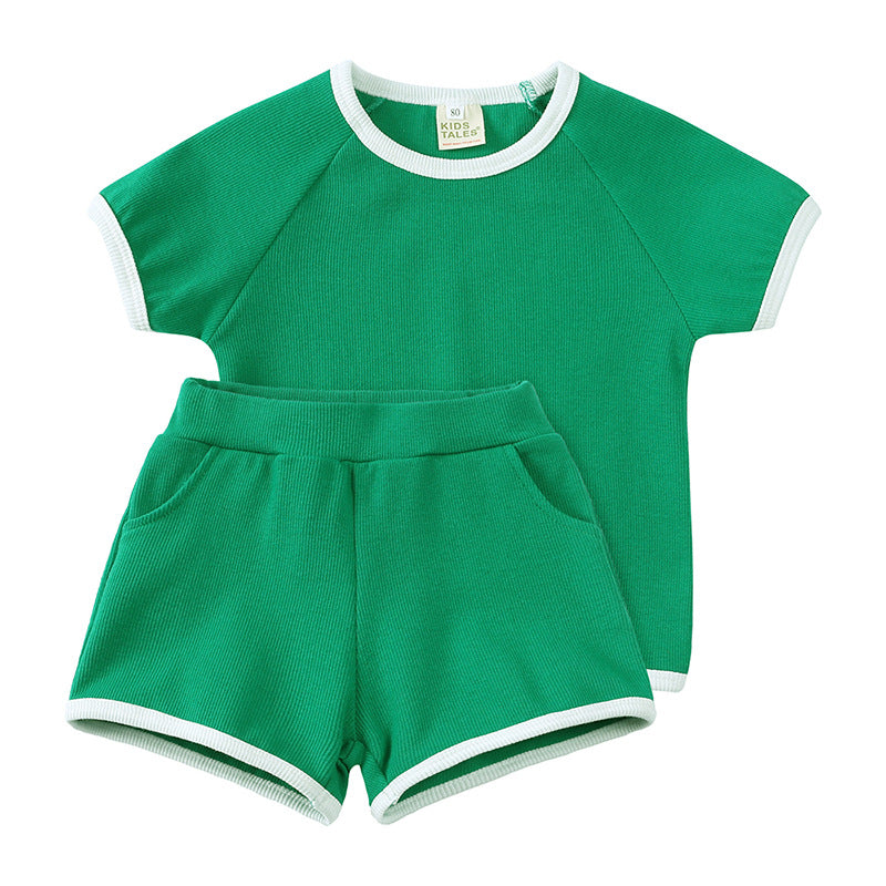 Baby short sleeved shorts set children's solid color 2-piece set