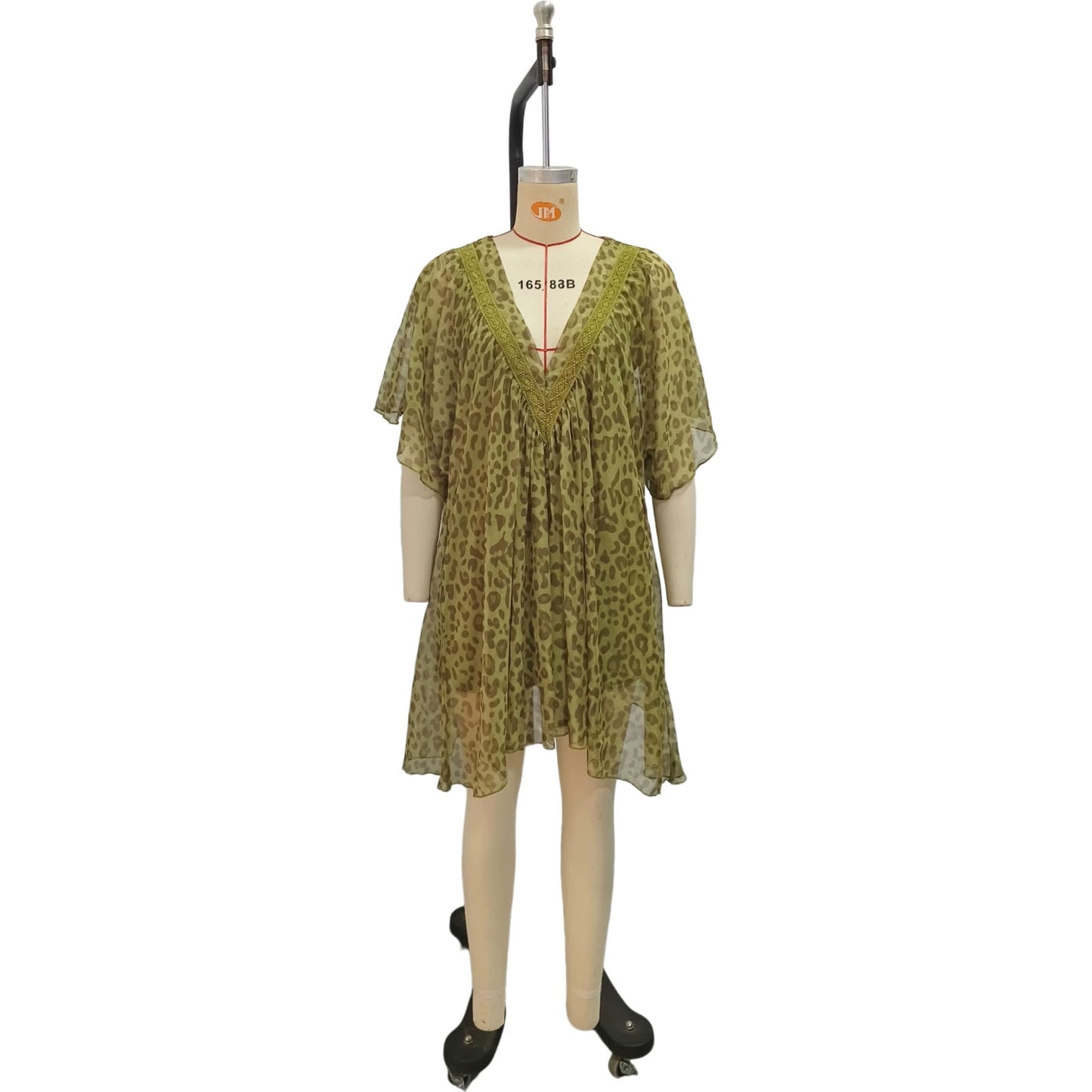 V-neck chiffon dress beach vacation cover shirt leopard print beach skirt