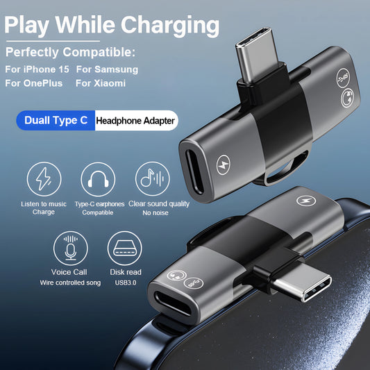 Copia de Adaptador de audio para auriculares OTG USB tipo C divisor a doble conector tipo C Jack AUX carga PD15W para iPhone 15 Samsung Xiaomi MacBook