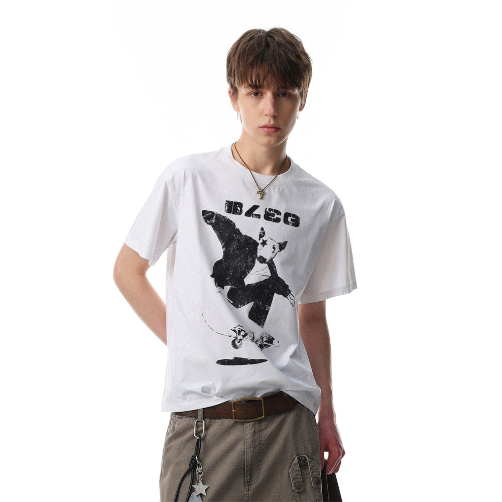 Fun Skateboarding Animal Printed Short Sleeves