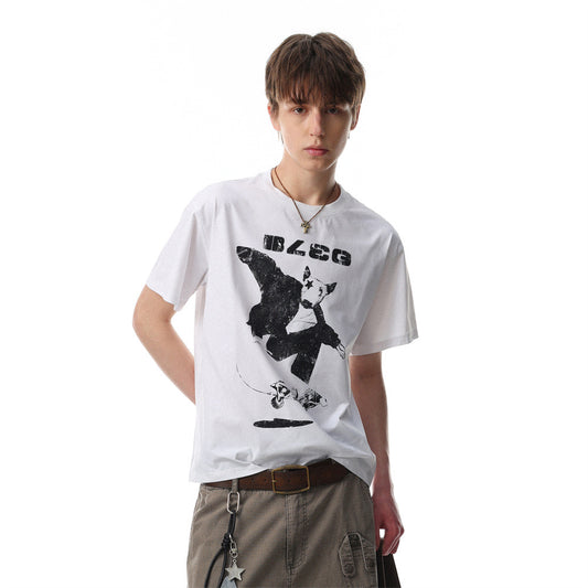 Fun Skateboarding Animal Printed Short Sleeves