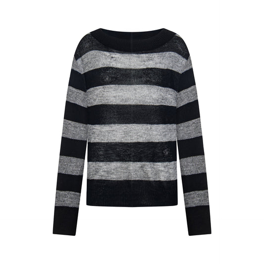 Color-Blocked Stripe Hoodie Loose Long Sleeve Autumn Top