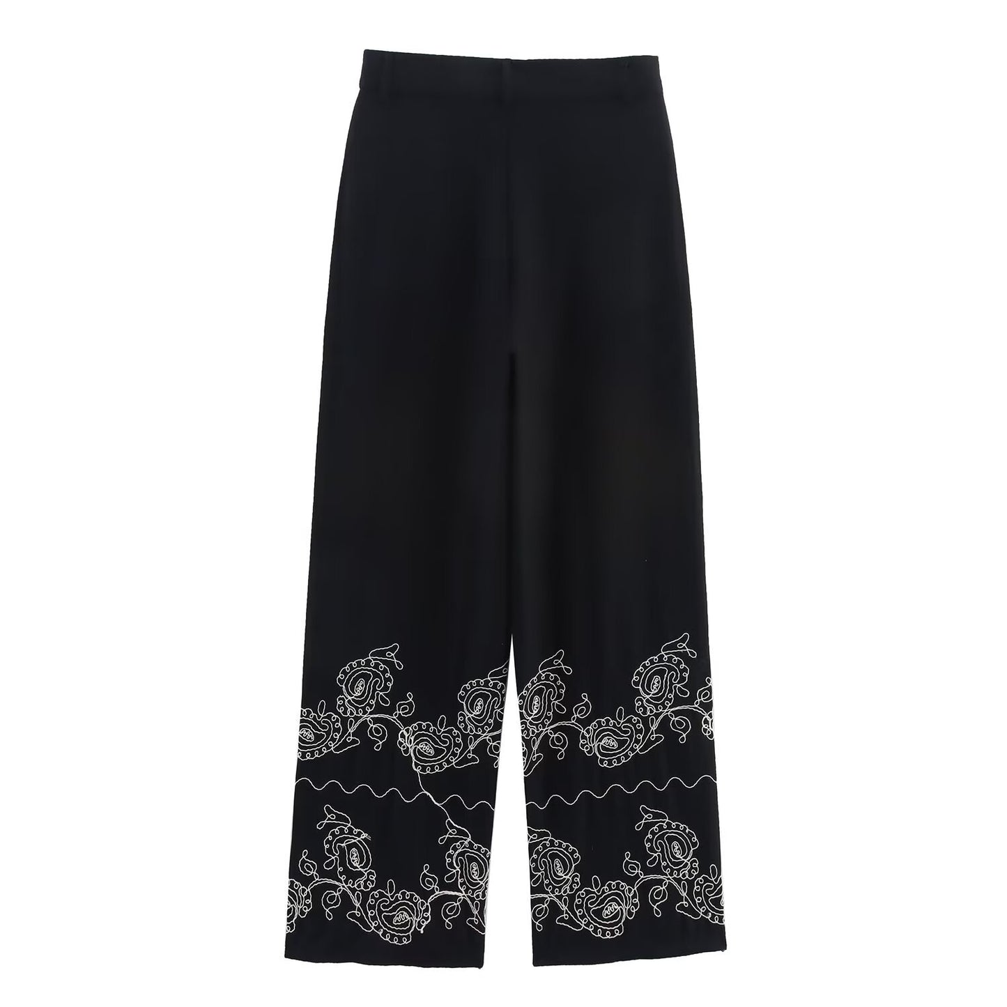 Casual versatile embroidered wide leg pants
