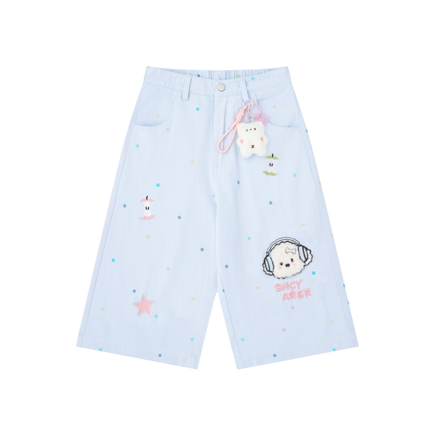 Earphones puppy embroidery shorts