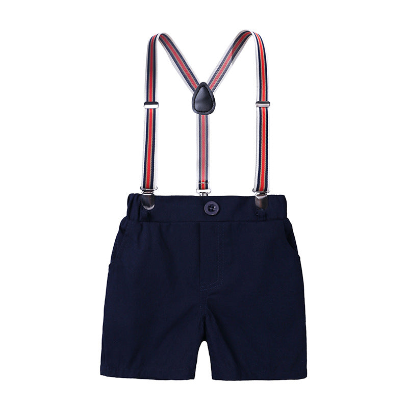 Baby boy's short sleeved jumpsuit+suspender shorts two-piece set