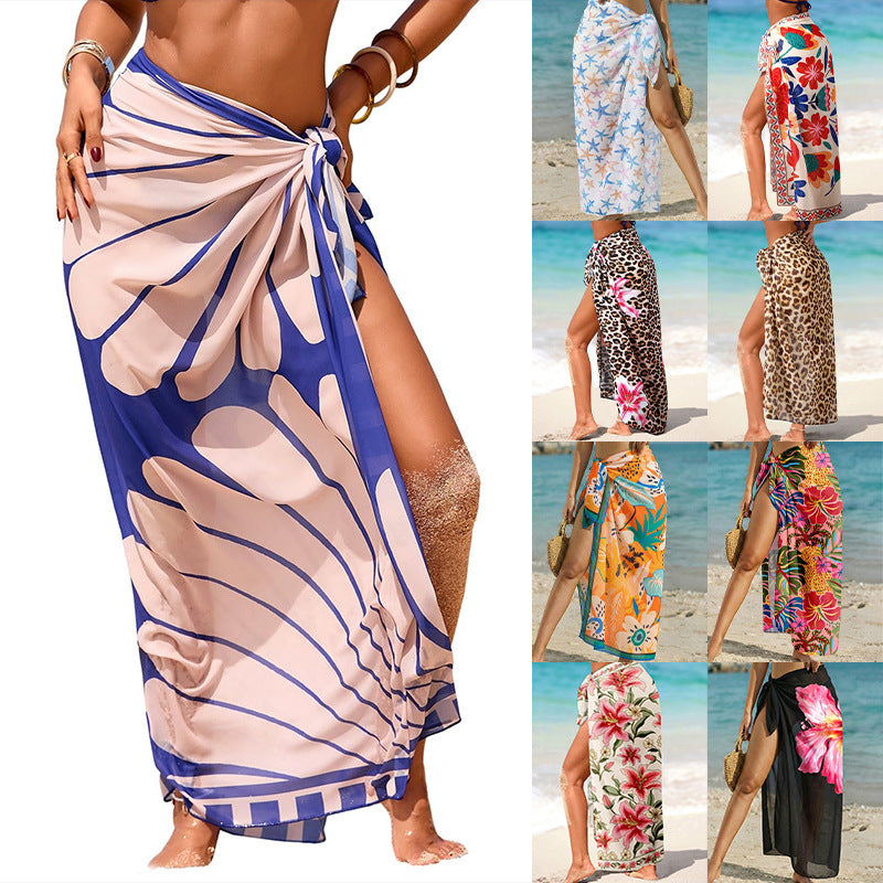 Copy of Women's Swimwear Transparent Sheer Cover-Up High-Slit One-Size Swim Dress Summer Floral Print Chiffon