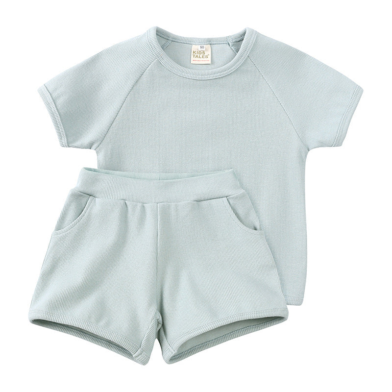 Baby short sleeved shorts set children's solid color 2-piece set