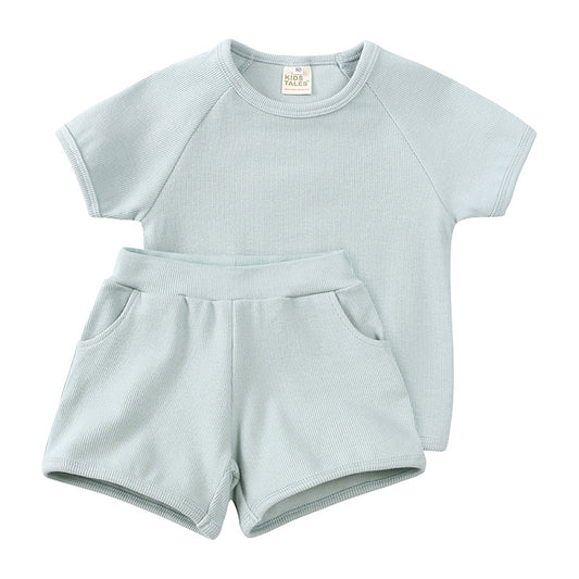 Baby short sleeved shorts set children's solid color 2-piece set