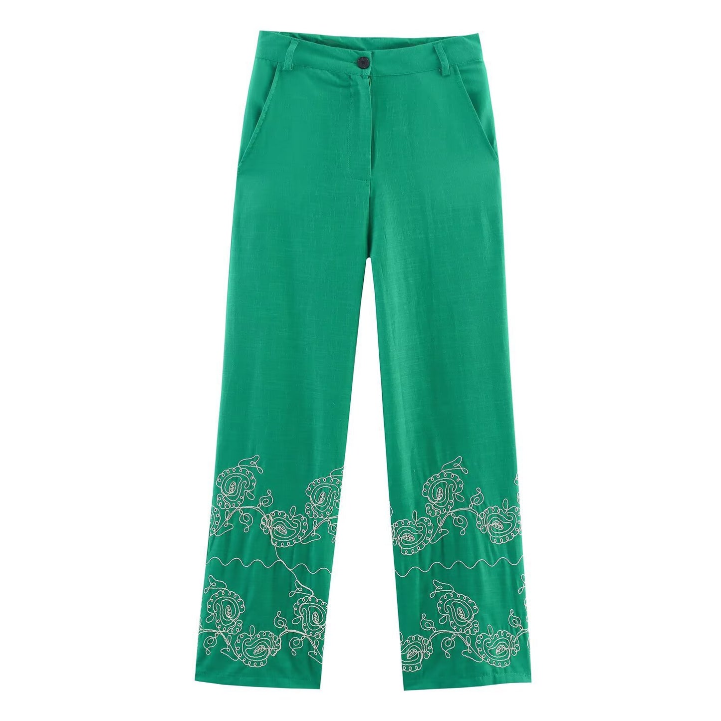 Casual versatile embroidered wide leg pants
