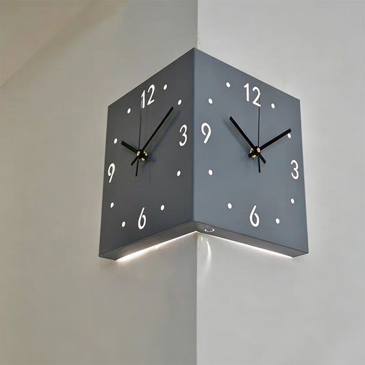 Copia de Reloj de esquina Nordic Dual‑Glow, reloj de pared LED silencioso, decoración moderna y minimalista para sala de estar y dormitorio