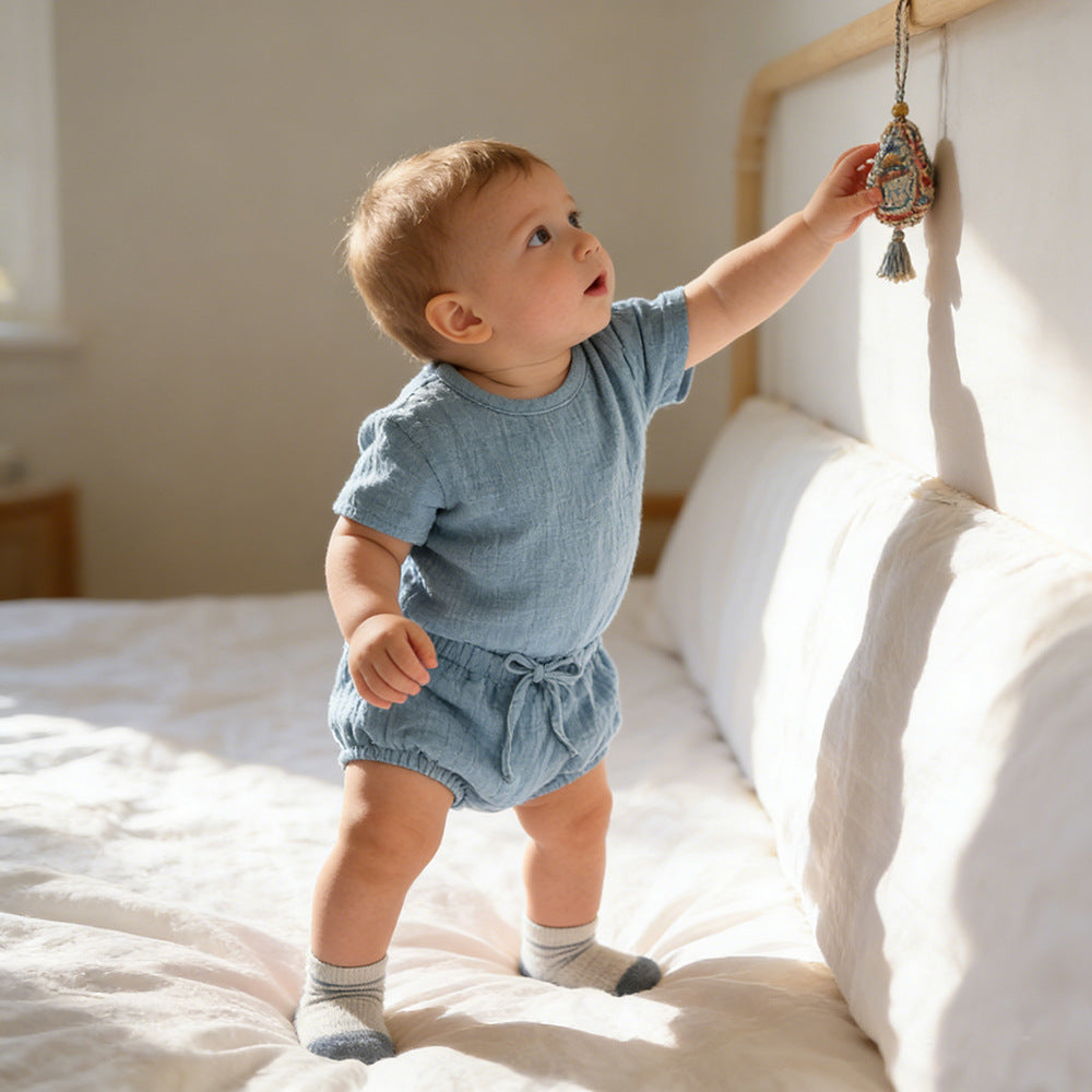 Two piece set of children's top with lace up PP pants