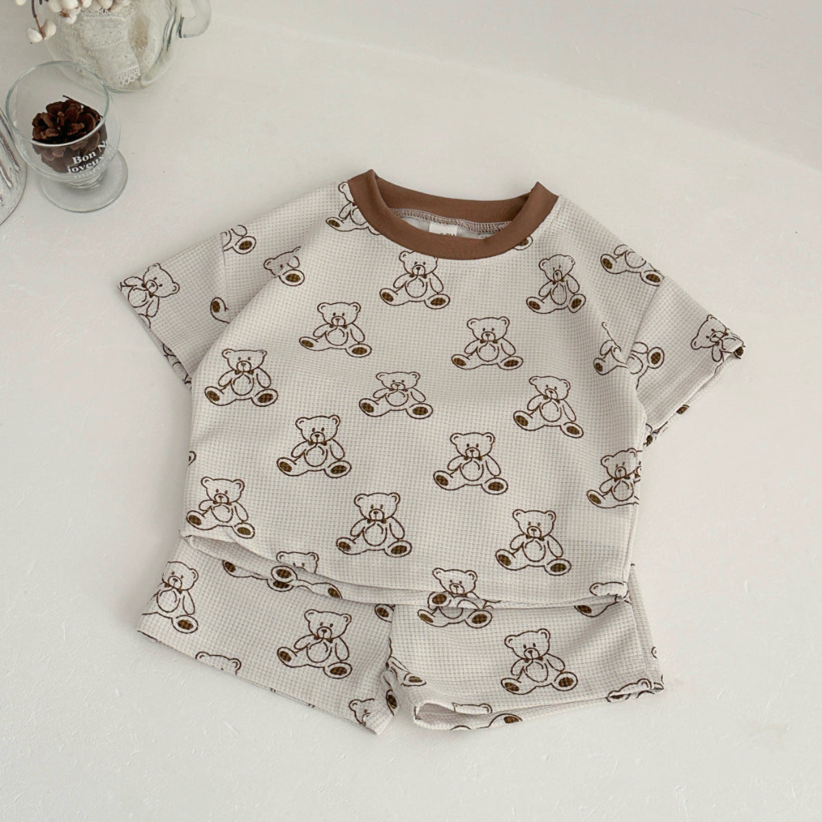 Cute teddy bear short sleeved shorts casual set