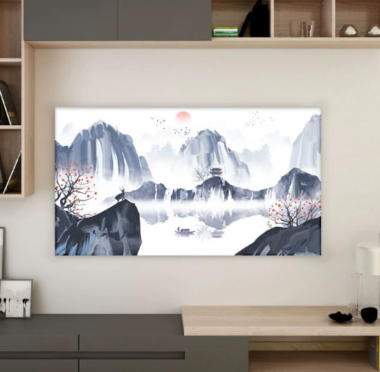Cartoon oil painting dog dustproof TV cover simple TV cloth cover large TV cover