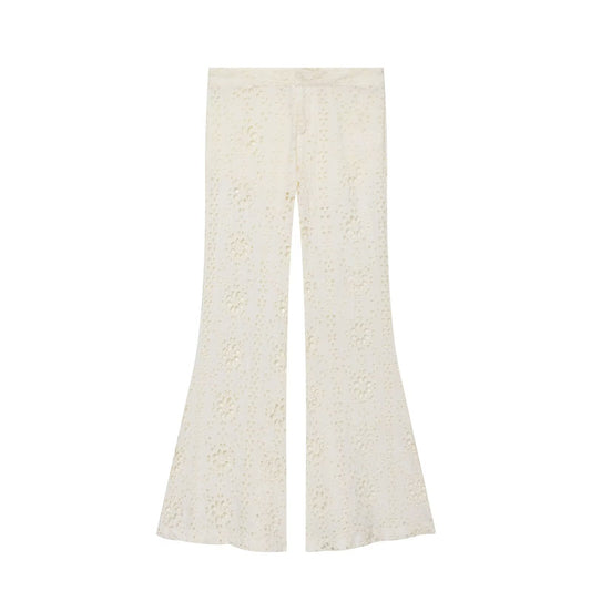 Hot girl lace see through embroidered flared pants
