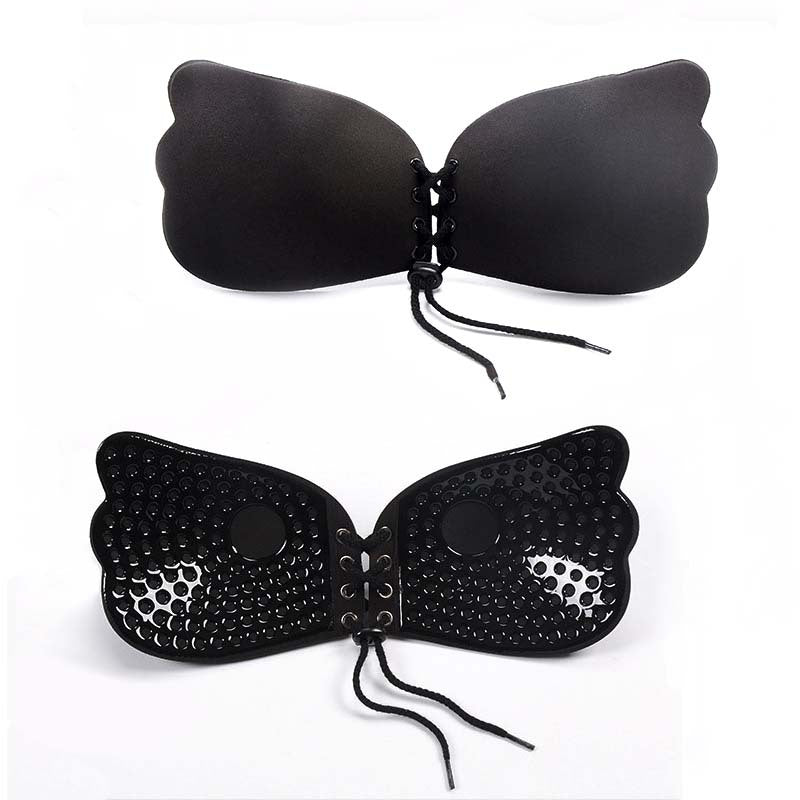 Strapless gathered bra thickened anti slip nipple patch top support for underwear