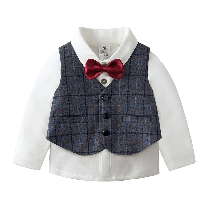 Long sleeved shirt+vest+long pants three piece set
