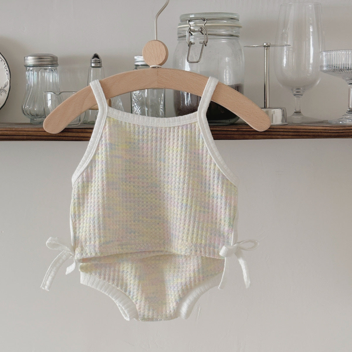 Thin bow tie girl baby sling two-piece set