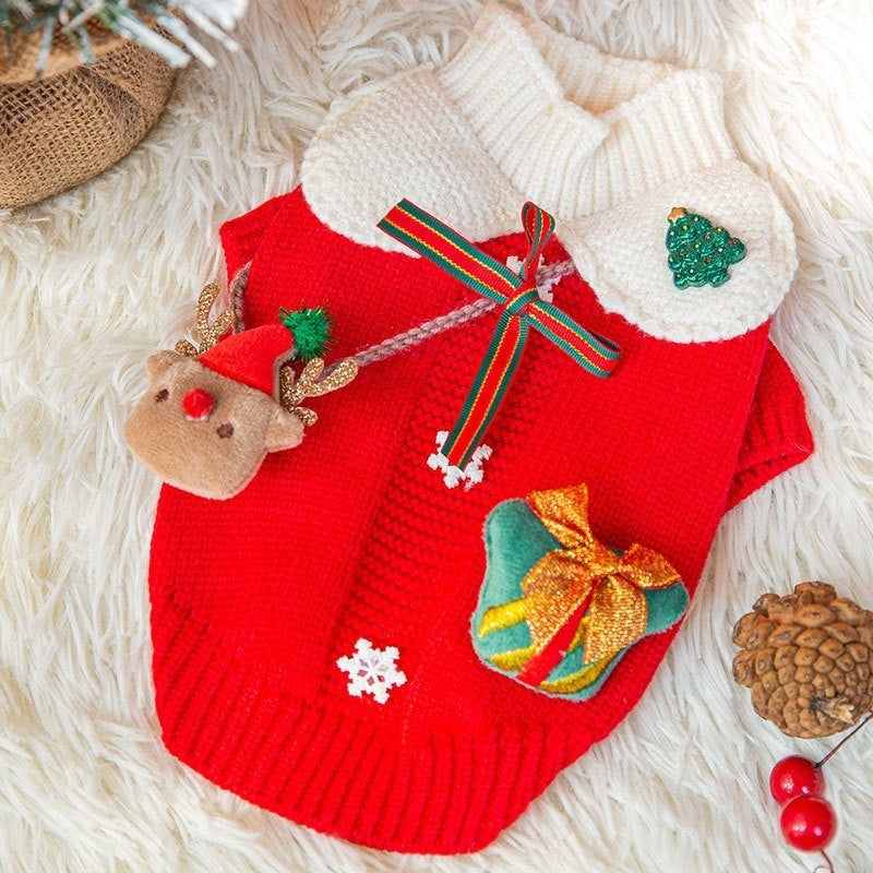 Autumn and winter puppy two legged sweater small and medium-sized dog warm knit sweater Christmas cat clothes