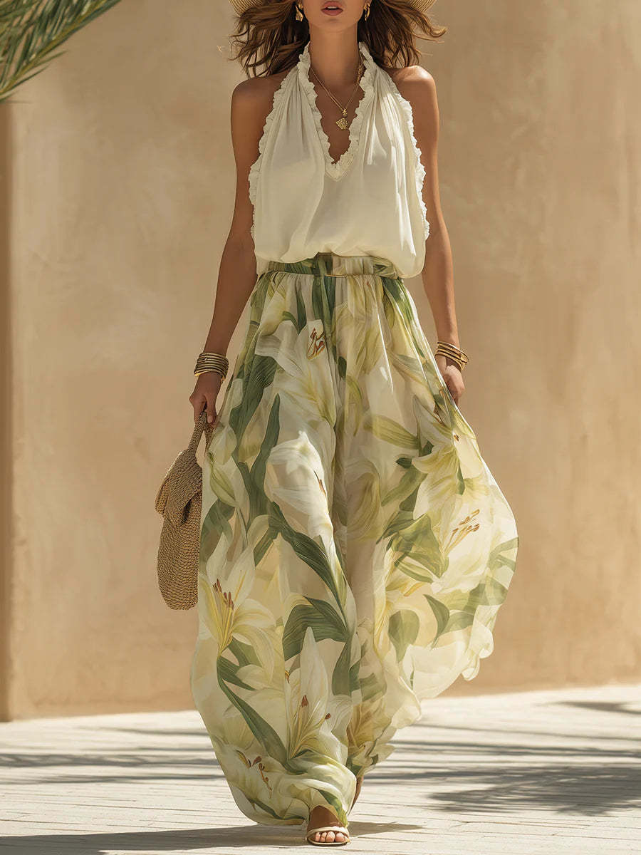 Copy of Spring New V-Neck Fitted Ruffle Elegant Dress
