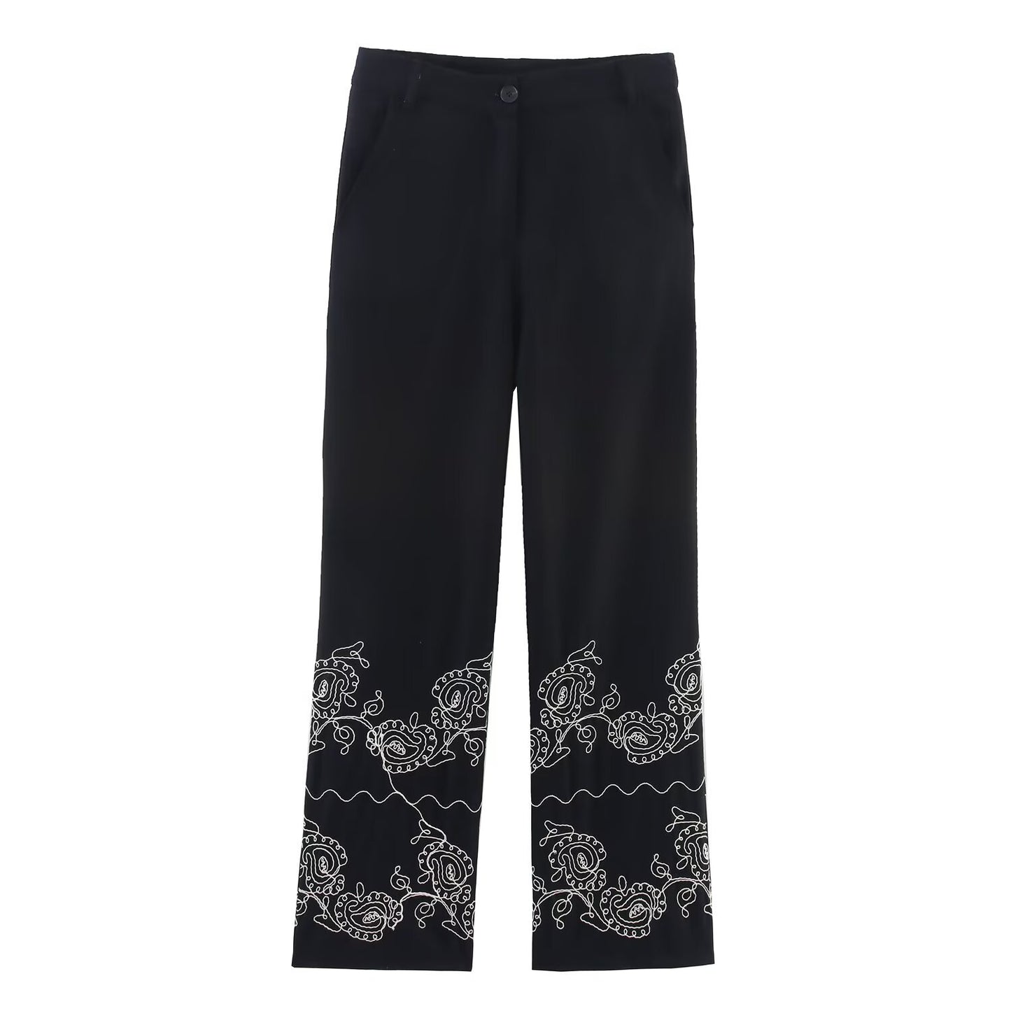 Casual versatile embroidered wide leg pants