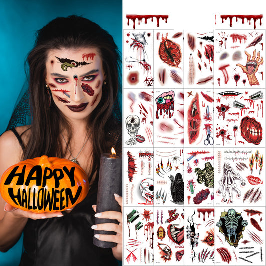 Halloween Day Atmosphere DIY Dress Up Scary Scars Tattoo Stickers