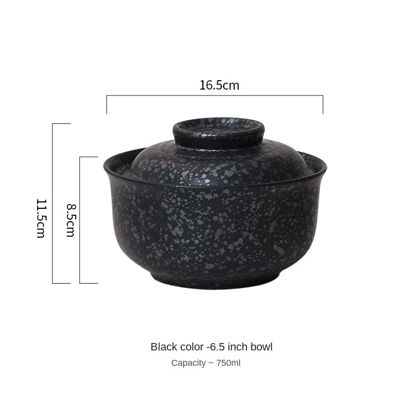 Ceramic instant noodle bowl, Chinese household tableware with lid