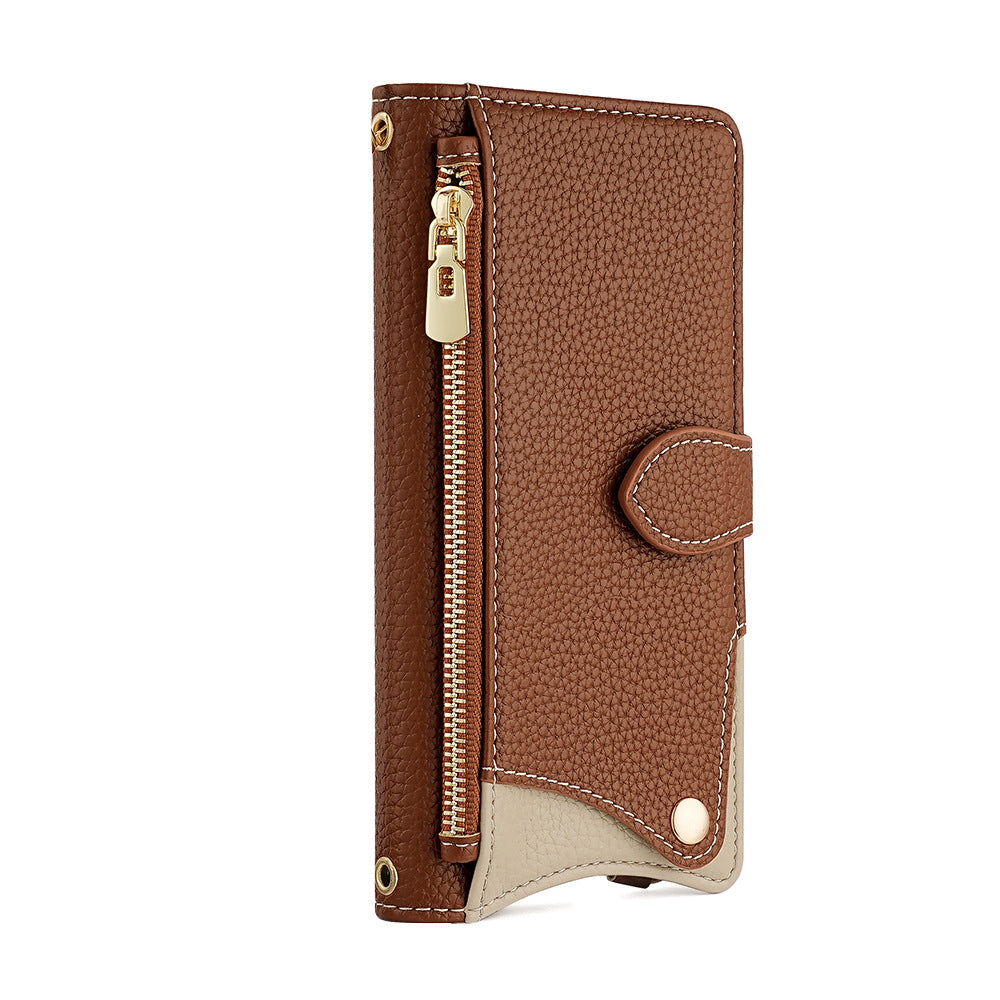 Makeup mirror Apple 17 Promax crossbody phone case suitable for iPhone 15 stand 16 card insertion 13 phone case